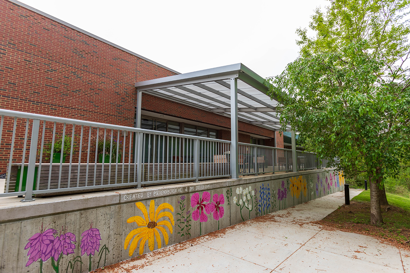 Terrace siding with colorful murals of flowers