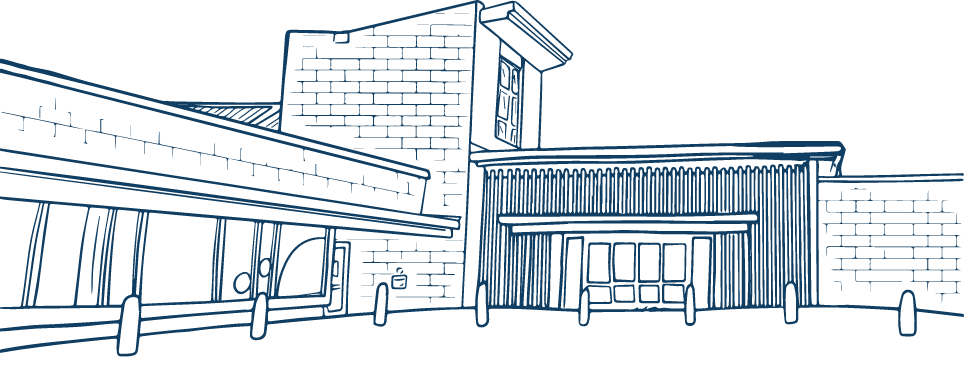 Footer logo graphic showing a line drawing of the library building