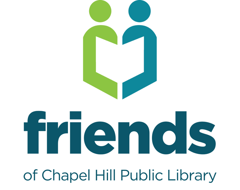 Friends of Chapel Hill Public Library logo which features a teal figure and a green figure holding an open book