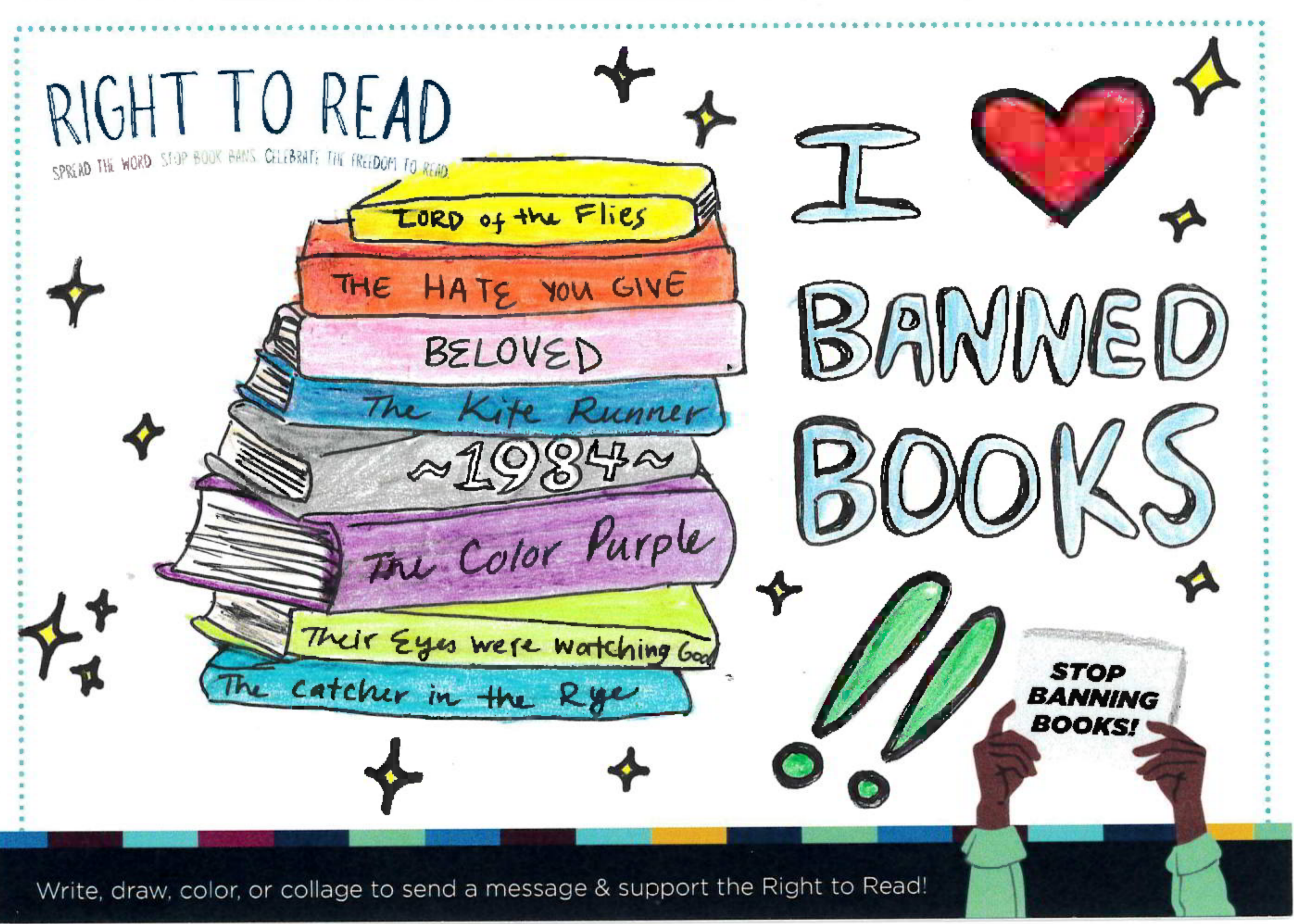 I heart banned books postcard