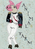 Banned book trading card for Animal Farm by George Orwell